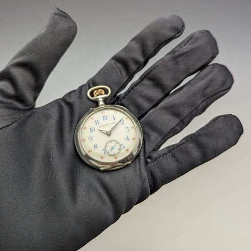 Circa 1900 Antique Swiss Escasany ladies pocket watch with flower engraving silver side case in good working order